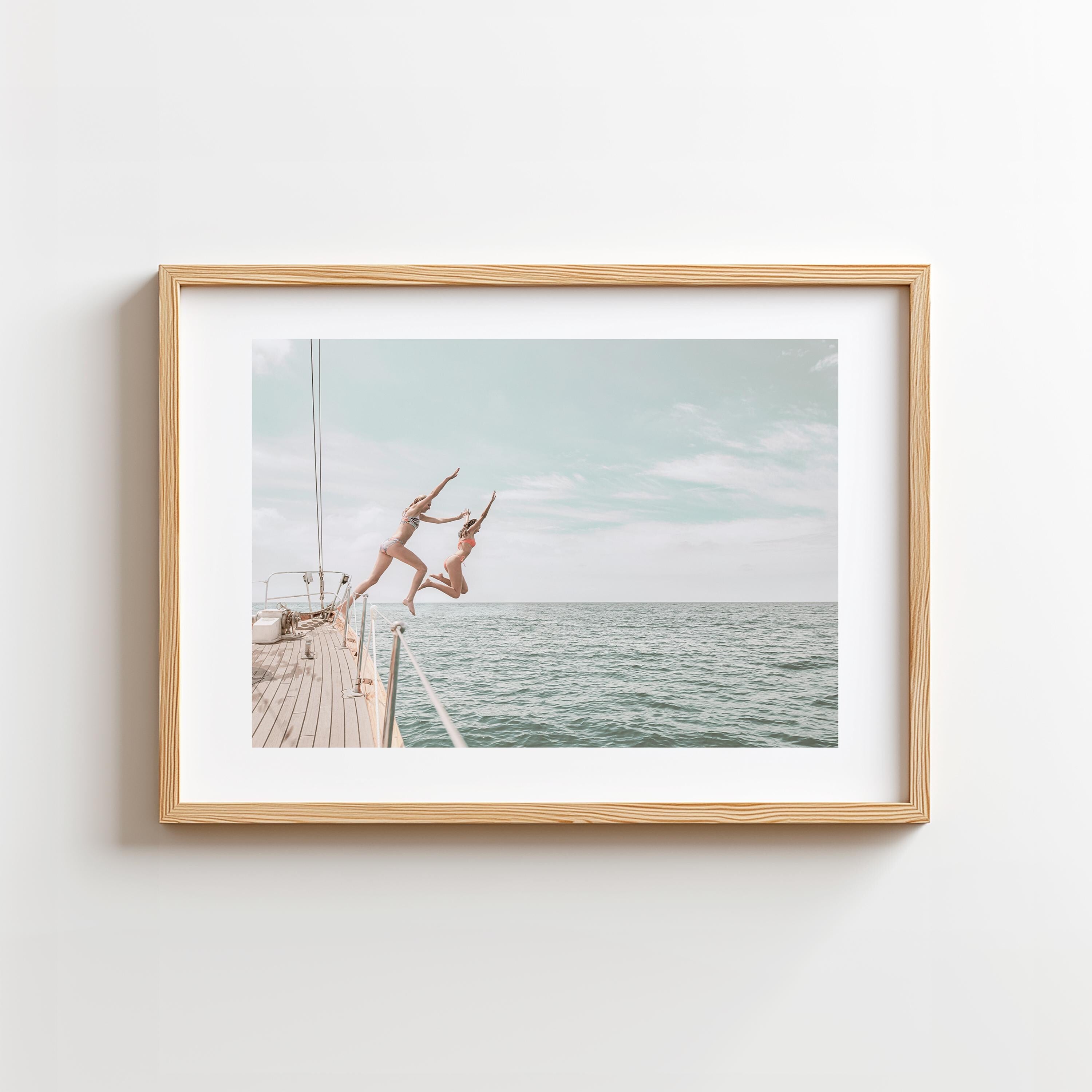 Coastal Print Digital Download, Pastel Beach Wall Art, Boho Coastal Photography, Summer Ocean Poster, Girls Jumping Art, Instant Download
