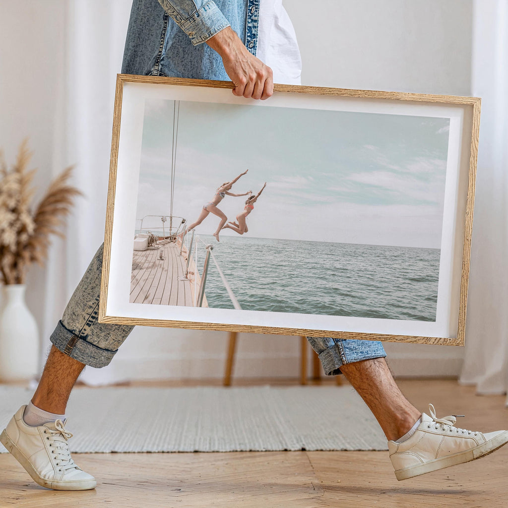 Coastal Print Digital Download, Pastel Beach Wall Art, Boho Coastal Photography, Summer Ocean Poster, Girls Jumping Art, Instant Download
