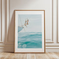Vertical Coastal Print FRAMED or UNFRAMED, Pastel Beach Wall Art, Boho Coastal Photography, Summer Ocean Poster, Girls Jumping Art Print