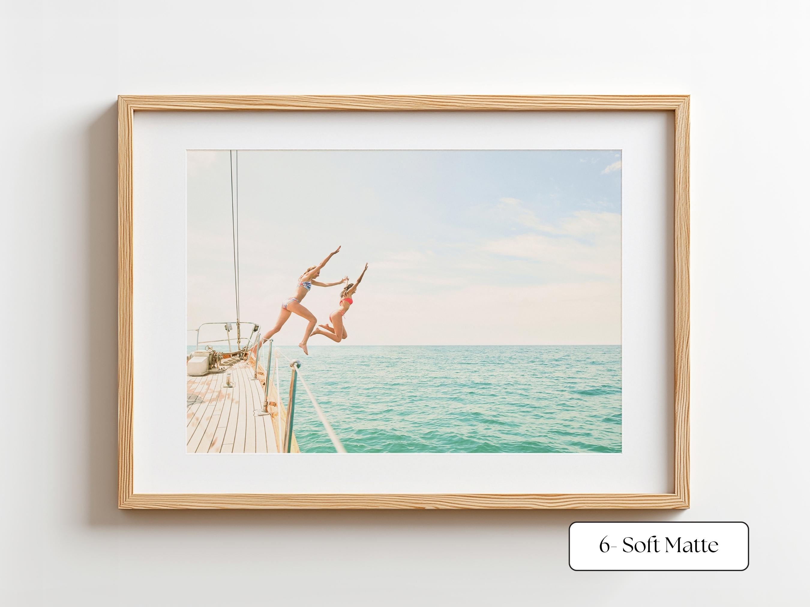 Black and White Coastal Print FRAMED or UNFRAMED, B&W Beach Wall Art, Boho Coastal Photography, Summer Ocean Poster, Girls Jumping Print
