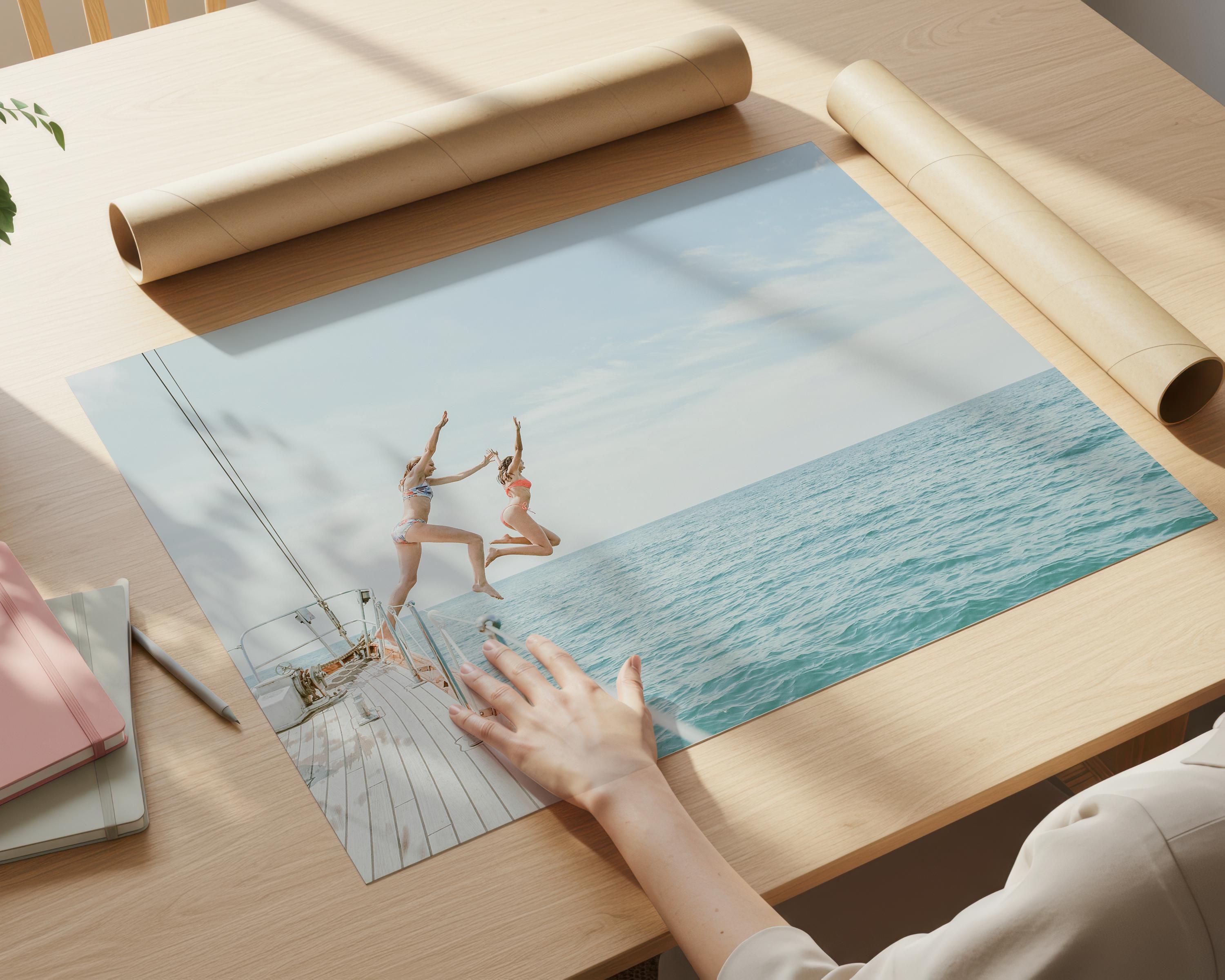 Coastal Print FRAMED or UNFRAMED, Pastel Beach Wall Art, Boho Coastal Photography, Summer Ocean Poster, Girls Jumping Art Print