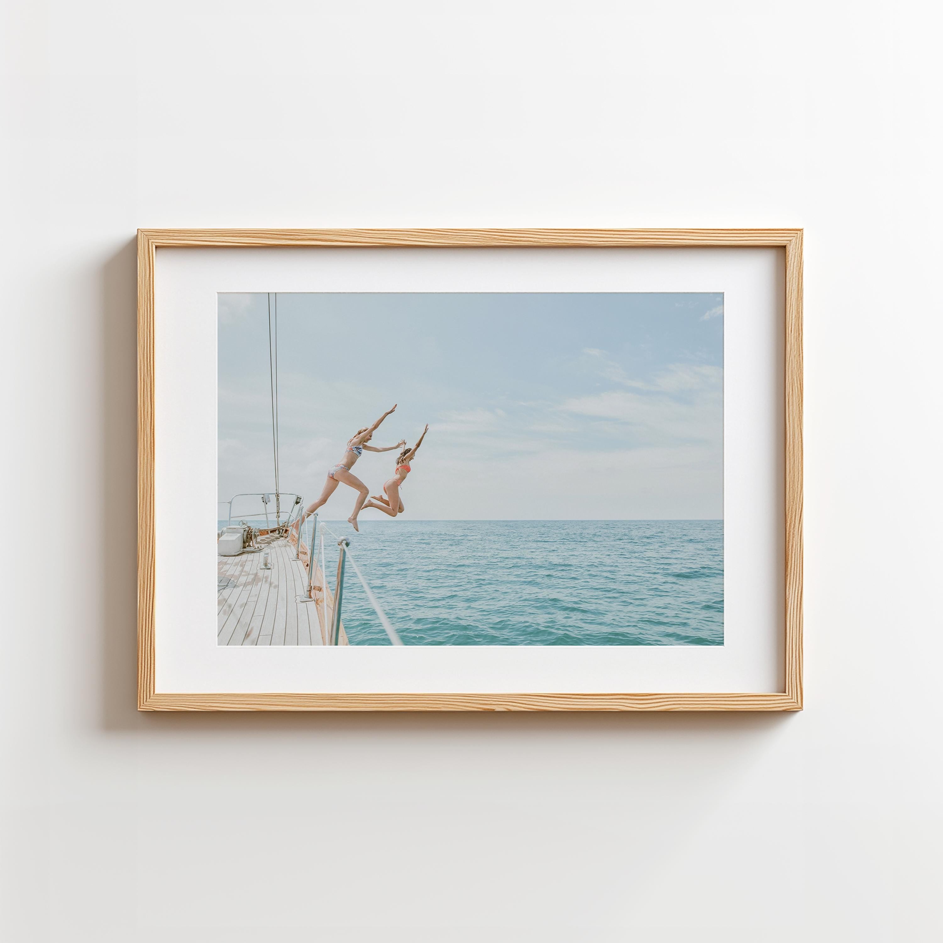 Coastal Print FRAMED or UNFRAMED, Pastel Beach Wall Art, Boho Coastal Photography, Summer Ocean Poster, Girls Jumping Art Print