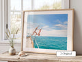 Coastal Print FRAMED or UNFRAMED, Vibrant Beach Wall Art, Boho Coastal Photography, Summer Ocean Poster, Girls Jumping Art Print