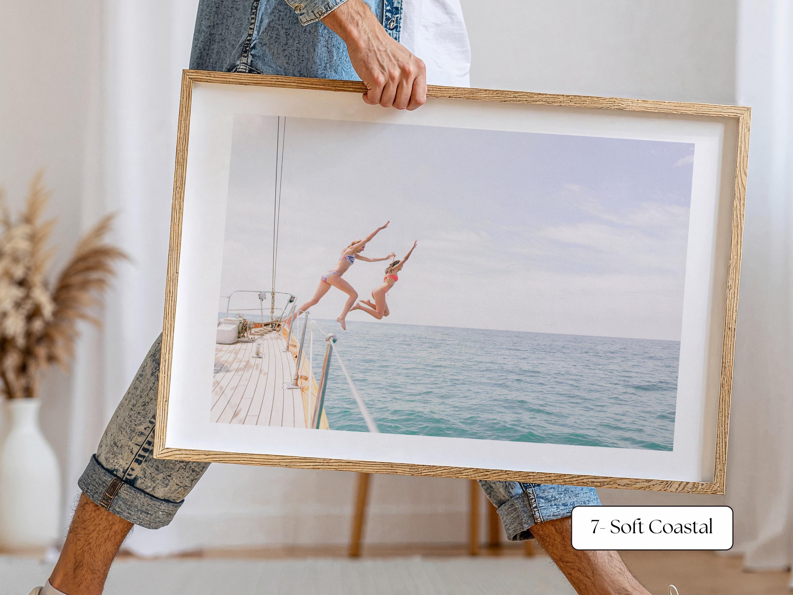 Soft Coastal Print FRAMED or UNFRAMED, Pastel Beach Wall Art, Girls Jumping Art, Coastal Ocean Poster, Girls Jumping Art Print