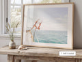 Soft Coastal Print FRAMED or UNFRAMED, Pastel Beach Wall Art, Girls Jumping Art, Coastal Ocean Poster, Girls Jumping Art Print