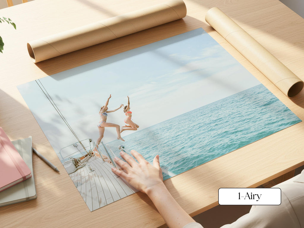 Coastal Print FRAMED or UNFRAMED, Pastel Beach Wall Art, Boho Coastal Photography, Summer Ocean Poster, Girls Jumping Print