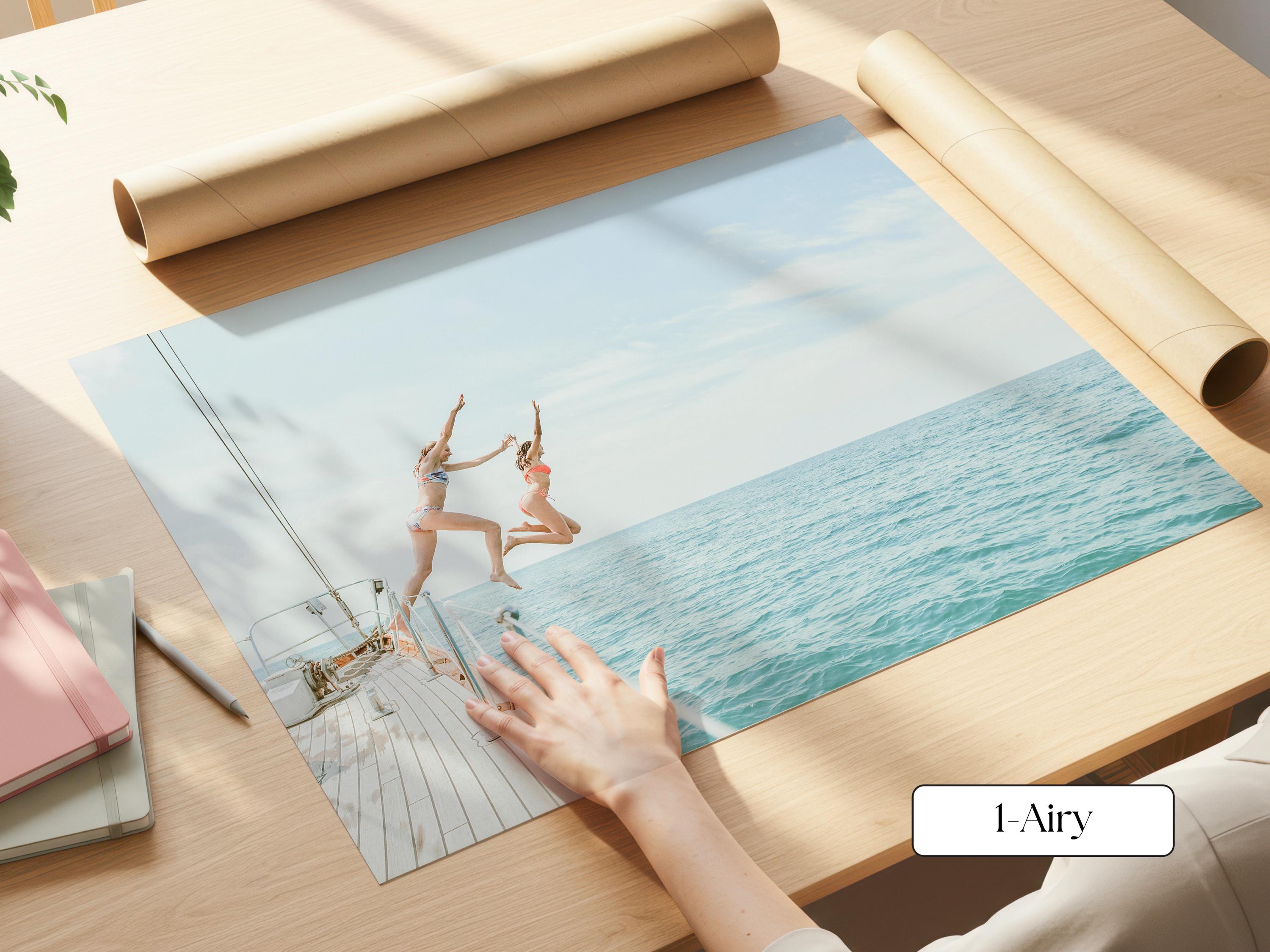Coastal Print FRAMED or UNFRAMED, Pastel Beach Wall Art, Boho Coastal Photography, Summer Ocean Poster, Girls Jumping Print