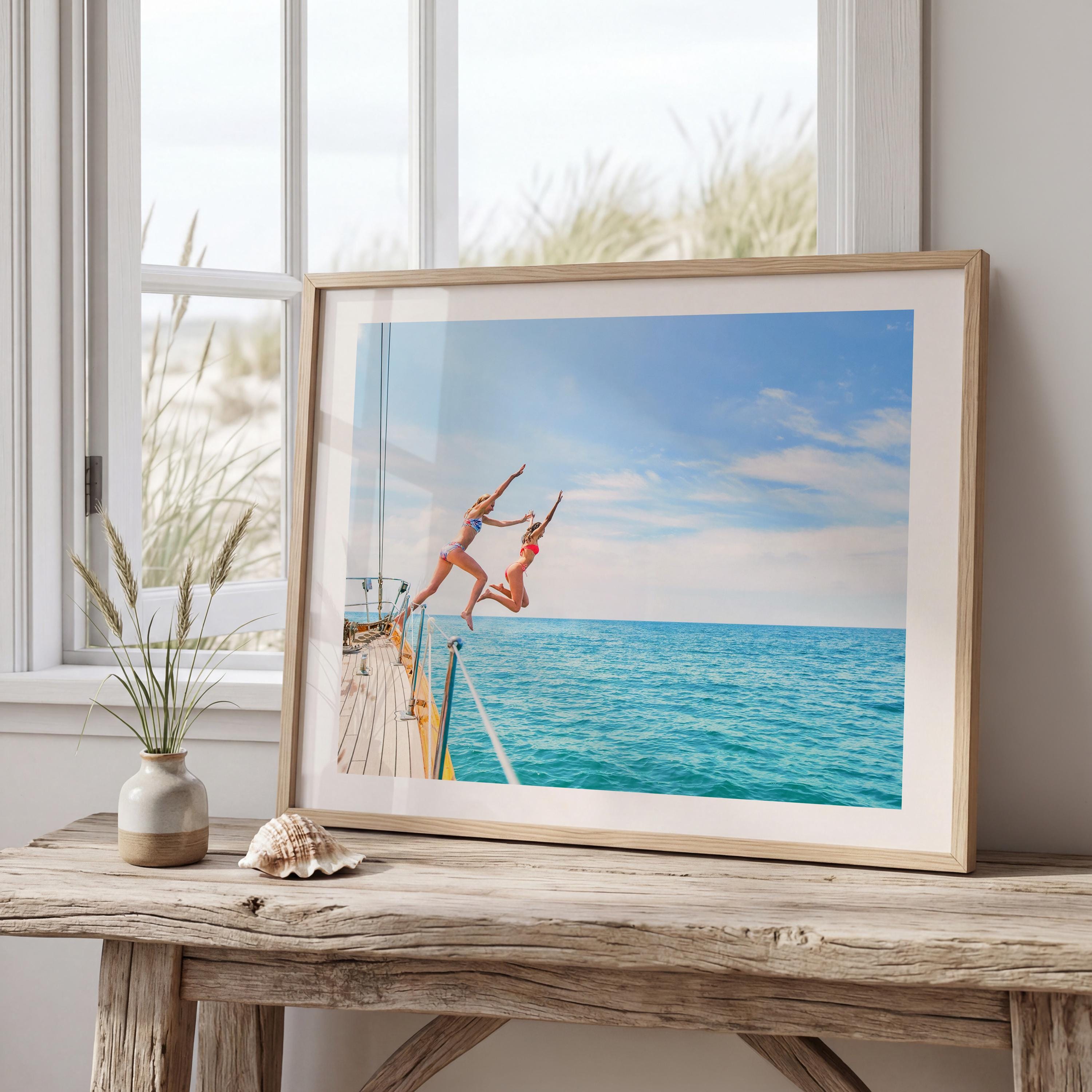 Vibrant Coastal Print Digital Download, Colorful Beach Wall Art, Boho Coastal Photography, Summer Ocean Poster, Girls Jumping Print