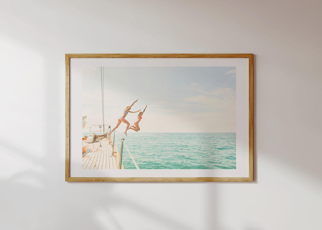 Coastal Print Digital Download, Pastel Beach Wall Art, Boho Coastal Photography, Summer Ocean Poster, Girls Jumping Art, Instant Download