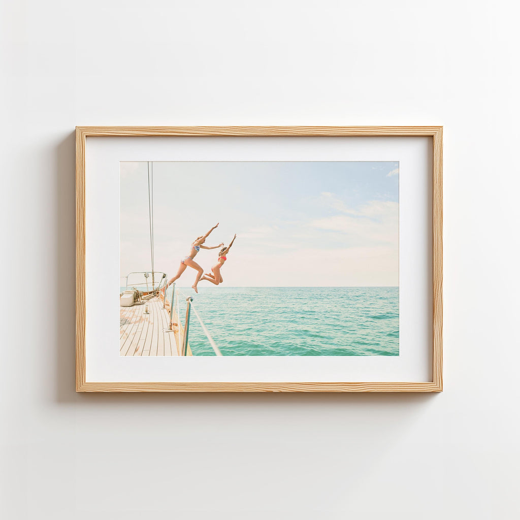 Coastal Print Digital Download, Pastel Beach Wall Art, Boho Coastal Photography, Summer Ocean Poster, Girls Jumping Art, Instant Download