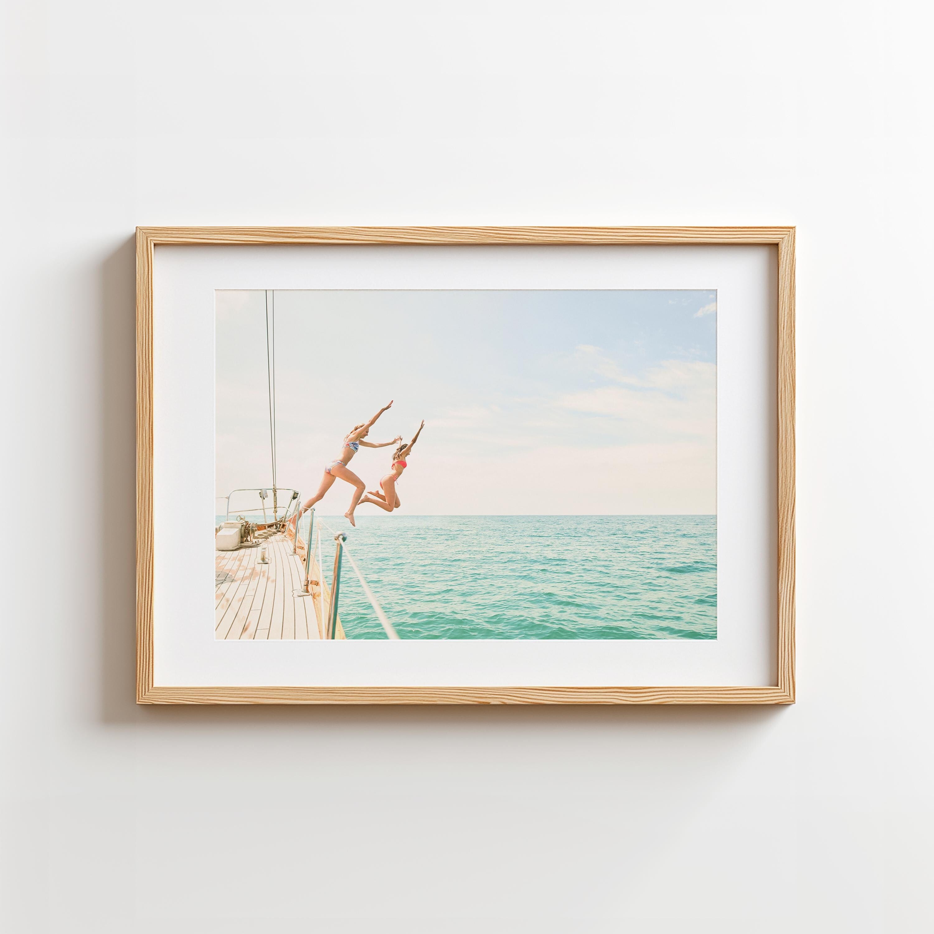 Coastal Print Digital Download, Pastel Beach Wall Art, Boho Coastal Photography, Summer Ocean Poster, Girls Jumping Art, Instant Download