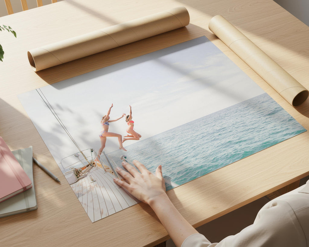Coastal Print Digital Download, Pastel Beach Wall Art, Boho Coastal Photography, Summer Ocean Poster, Girls Jumping Art, Instant Download