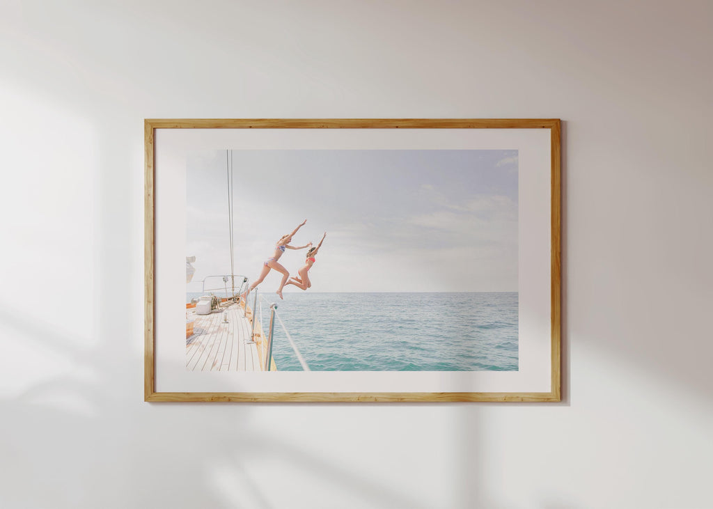 Coastal Print Digital Download, Pastel Beach Wall Art, Boho Coastal Photography, Summer Ocean Poster, Girls Jumping Art, Instant Download