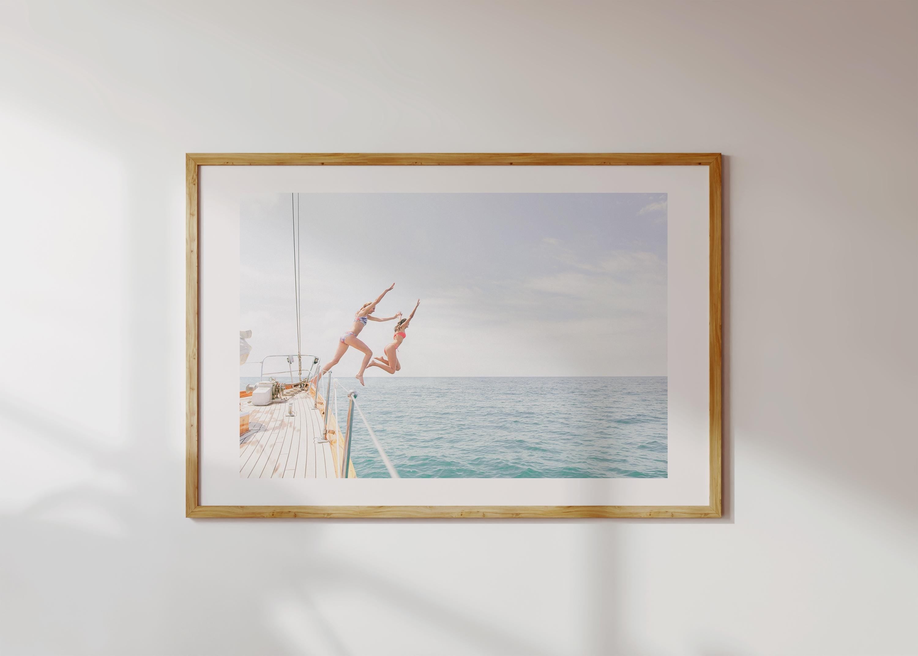 Coastal Print Digital Download, Pastel Beach Wall Art, Boho Coastal Photography, Summer Ocean Poster, Girls Jumping Art, Instant Download