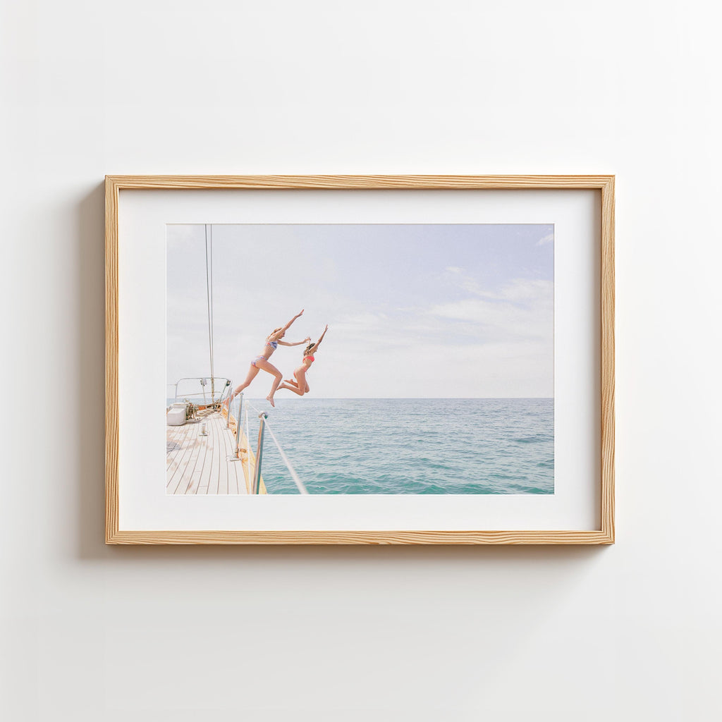 Coastal Print Digital Download, Pastel Beach Wall Art, Boho Coastal Photography, Summer Ocean Poster, Girls Jumping Art, Instant Download