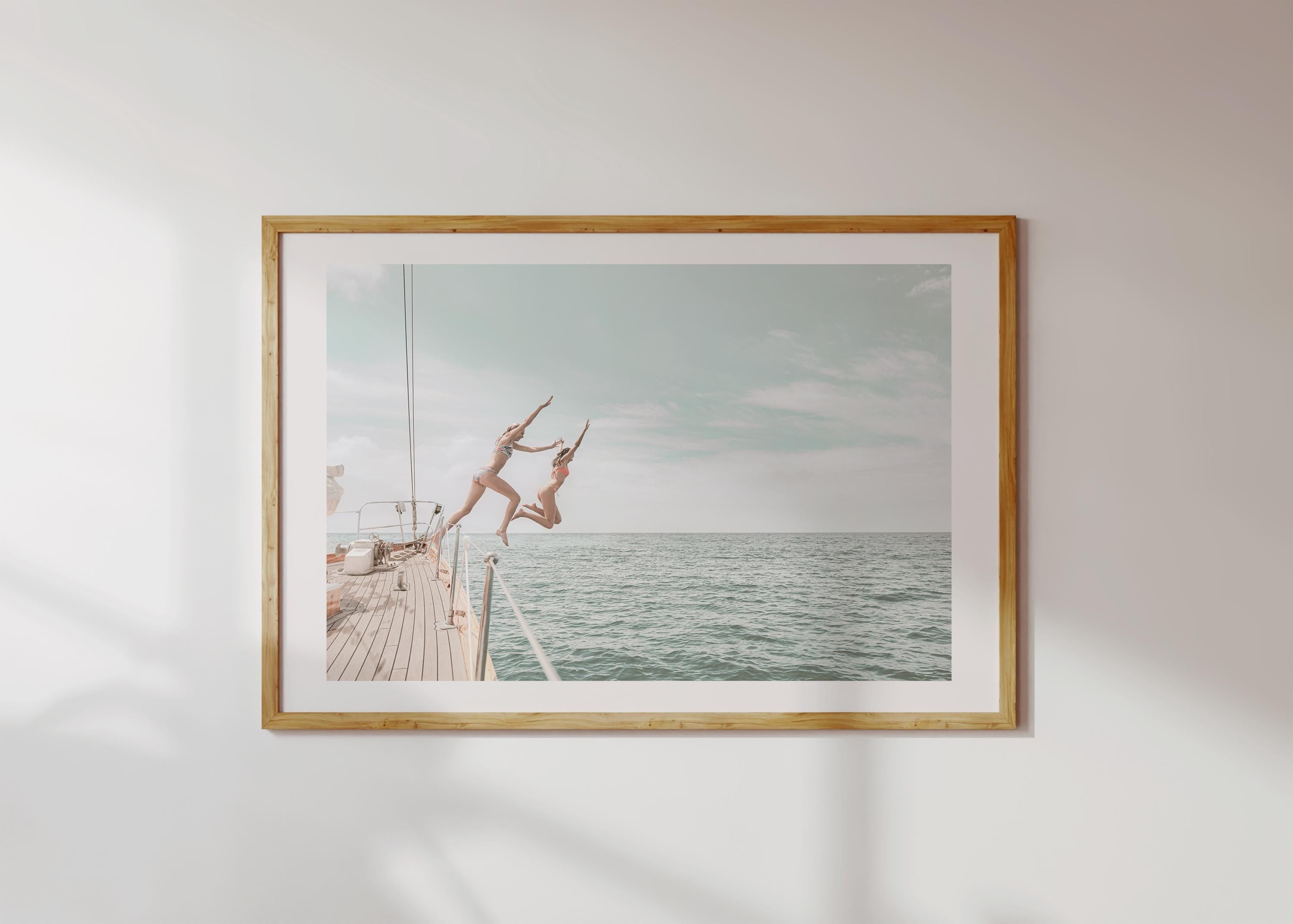 Coastal Print Digital Download, Pastel Beach Wall Art, Boho Coastal Photography, Summer Ocean Poster, Girls Jumping Art, Instant Download