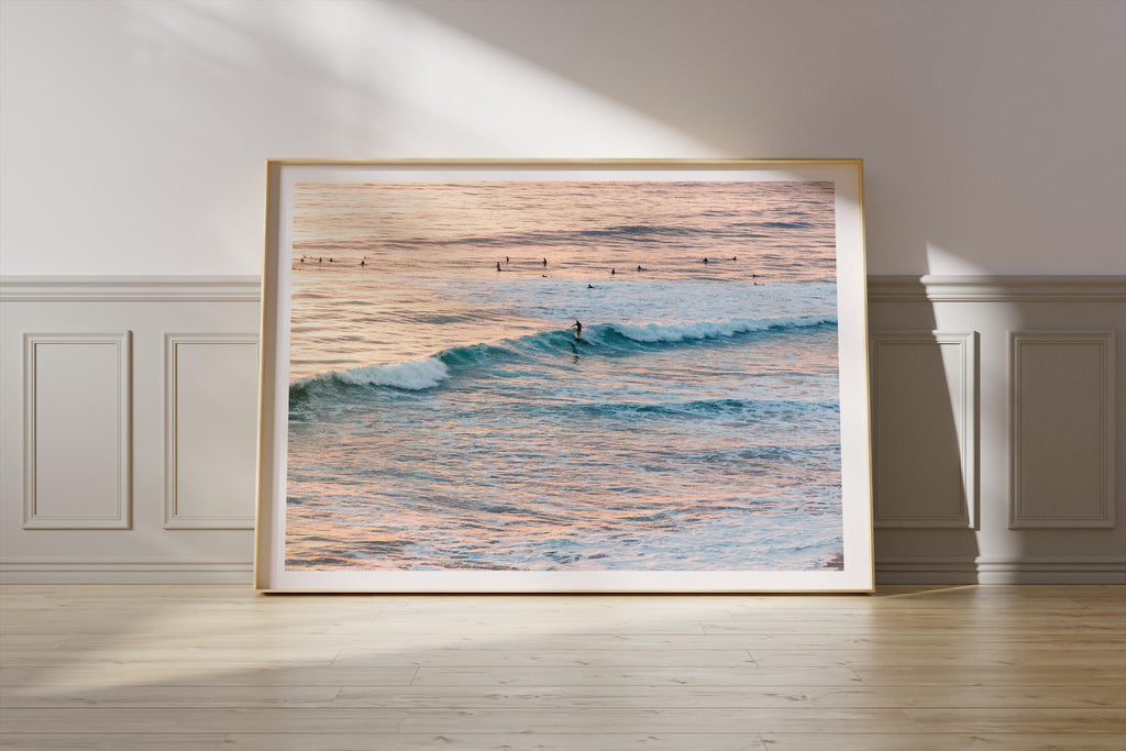 Vintage Minimalist Sunset Surfers DIGITAL DOWNLOAD, Pastel Beach Framed Wall Art, Fine Art Ocean Surf Poster, Coastal Summer Aesthetic