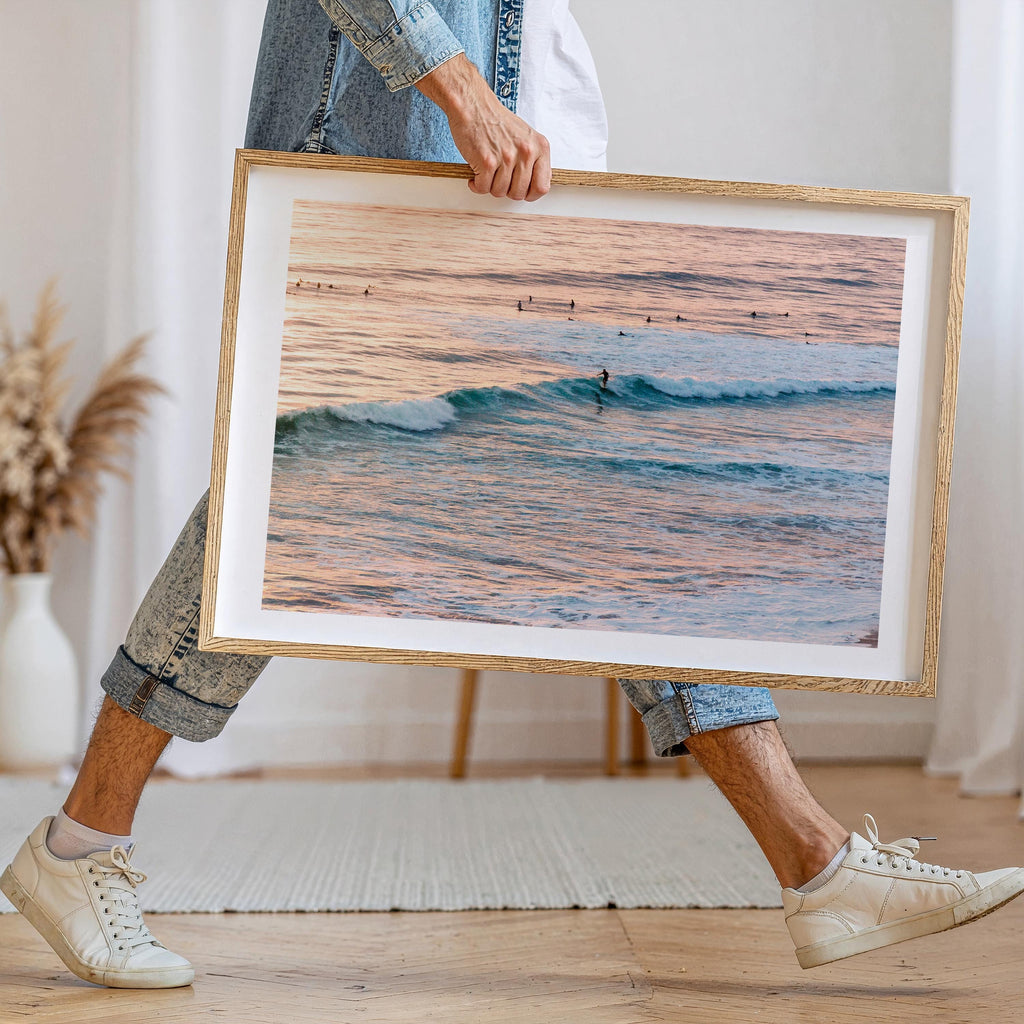 Vintage Minimalist Sunset Surfers DIGITAL DOWNLOAD, Pastel Beach Framed Wall Art, Fine Art Ocean Surf Poster, Coastal Summer Aesthetic
