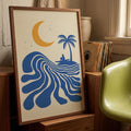 Retro Surfer Art Print, Abstract Wave Wall Art, Coastal Beach Decor, Minimalist Surf Poster, Blue Ocean Wave Print FRAMED or UNFRAMED