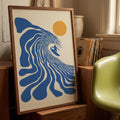 Retro Surfer Art Print, Abstract Wave Wall Art, Coastal Beach Decor, Minimalist Surf Poster, Blue Ocean Wave Print FRAMED or UNFRAMED