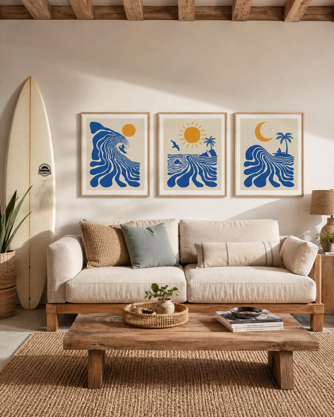 Surf Poster Set of 3 Prints, Retro Surfer Art, Surfboard Wall Art, Vintage Surf Art, California Surf Decor, Framed or Unframed