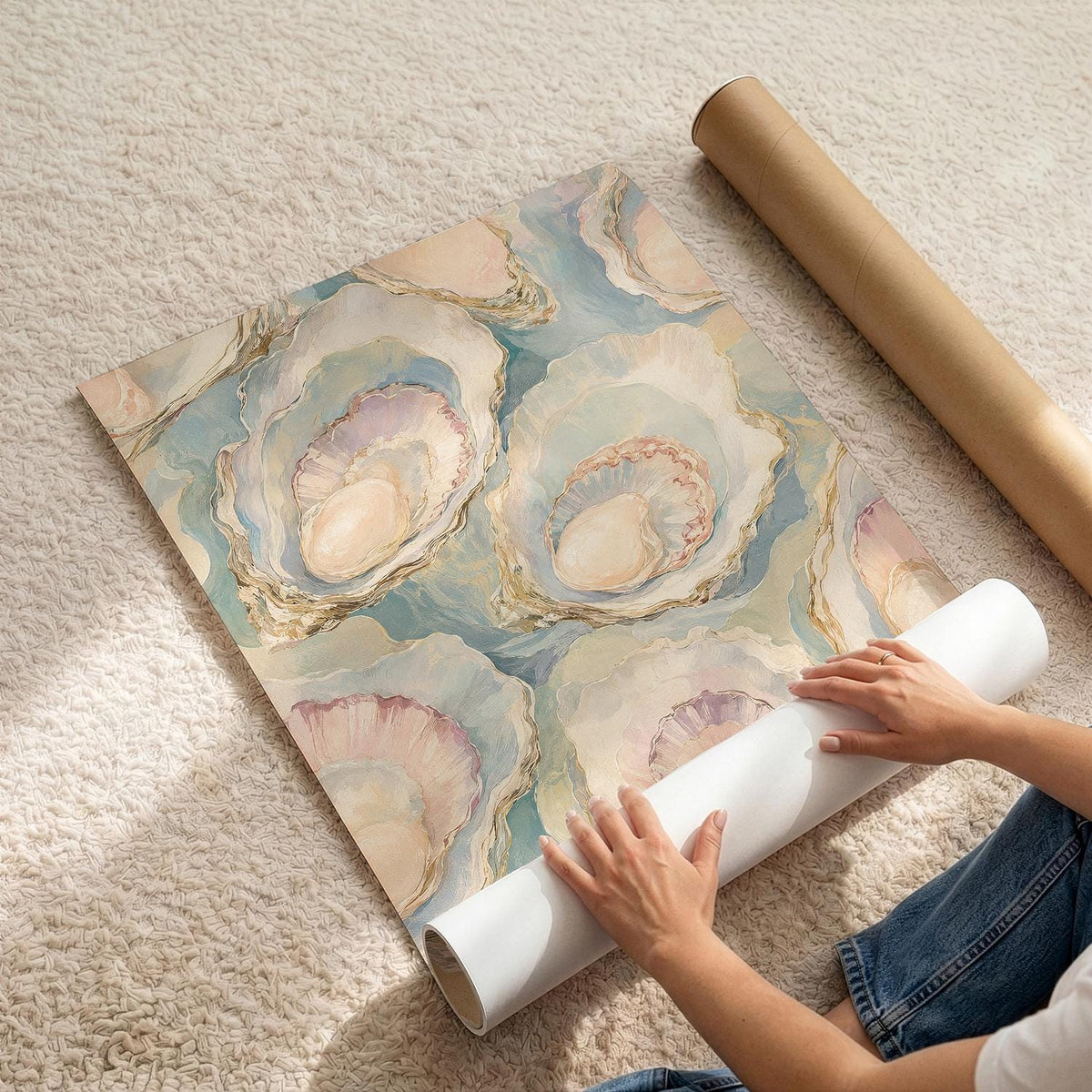 Oyster Wall Art, Pastel Oyster Painting Print, Coastal Wall Art, Pearl Oyster Art, Beach House Decor, Seashell Art Print, FRAMED or UNFRAMED