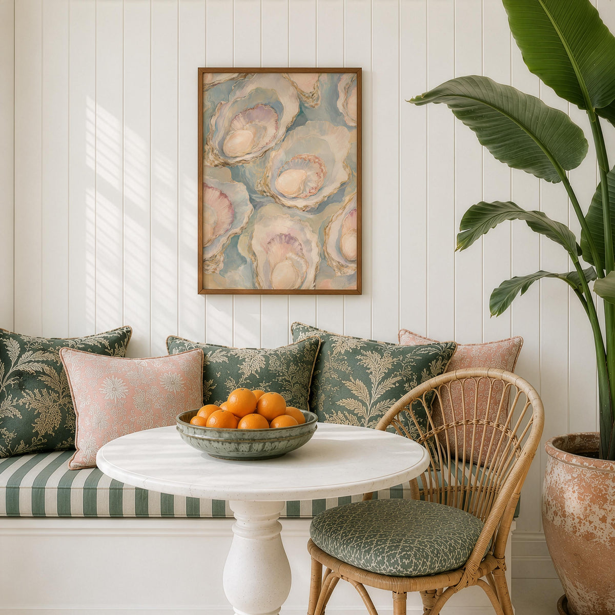 Oyster Wall Art, Pastel Oyster Painting Print, Coastal Wall Art, Pearl Oyster Art, Beach House Decor, Seashell Art Print, FRAMED or UNFRAMED