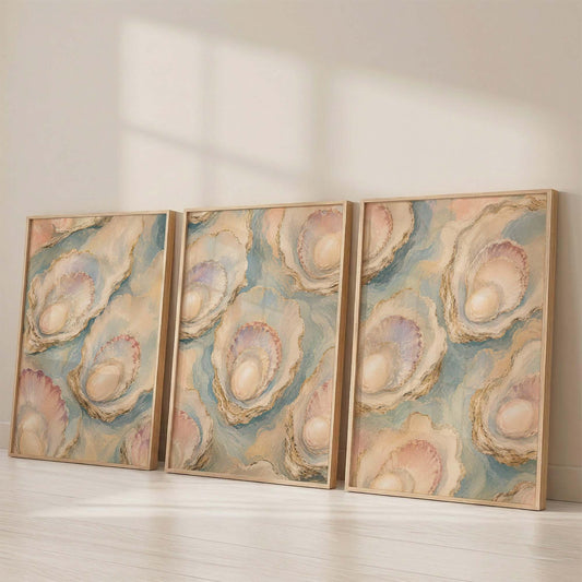 Triptych Wall Art, Set of 3 Wall Art, Oyster Wall Art, 3 Piece Wall Art, Coastal Wall Art, Oyster Art, Set of 3 Prints, FRAMED or UNFRAMED