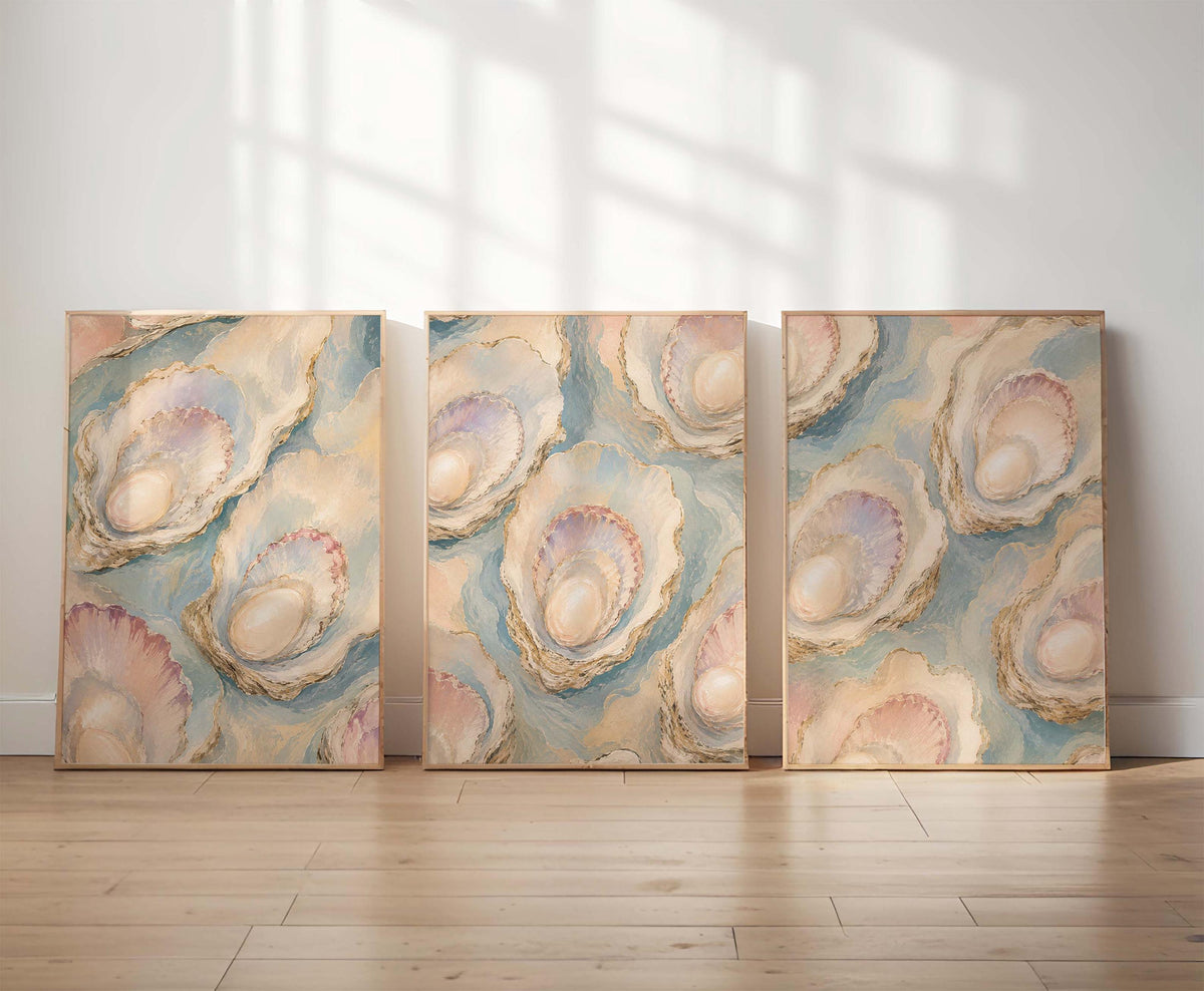 Triptych Wall Art, Set of 3 Wall Art, Oyster Wall Art, 3 Piece Wall Art, Coastal Wall Art, Oyster Art, Set of 3 Prints, FRAMED or UNFRAMED