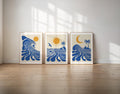 Set of 3 Surf Posters, Retro Surfer Art, Abstract Wave Wall Art, Coastal Beach Decor, Blue Ocean Prints, Framed or Unframed