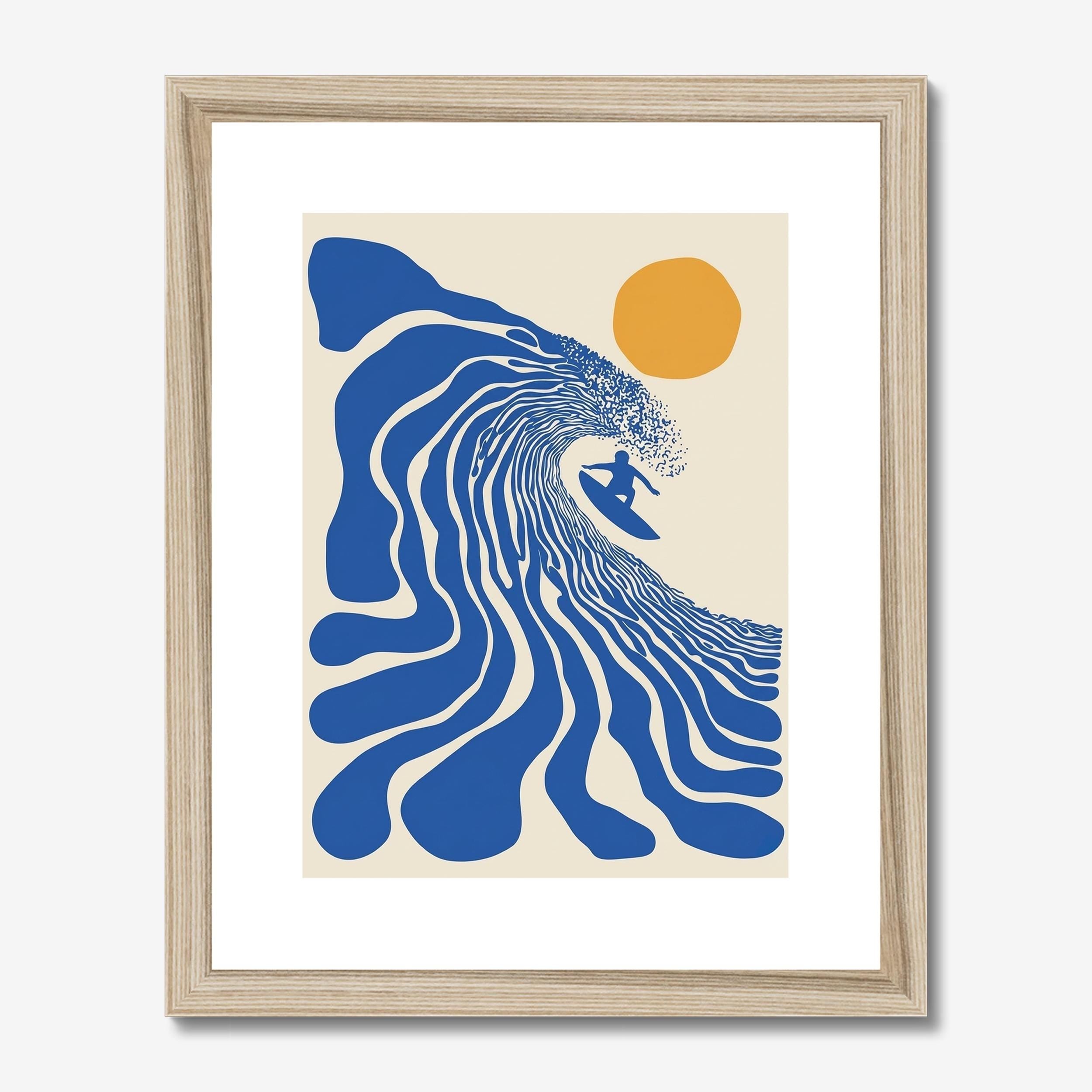 Retro Surfer Art Print, Abstract Wave Wall Art, Coastal Beach Decor, Minimalist Surf Poster, Blue Ocean Wave Print FRAMED or UNFRAMED