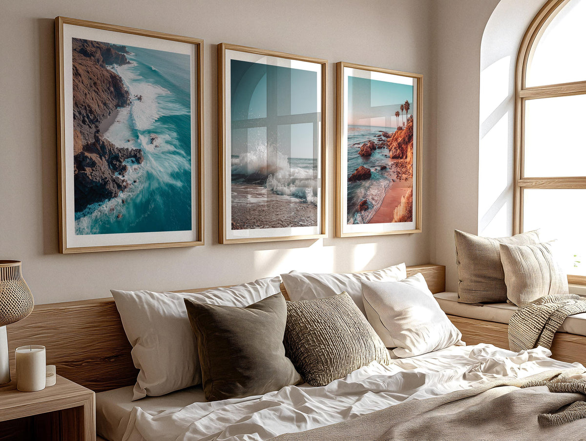Coastal Wall Art Set of 3 Prints, California Beach Photography, Ocean & Surf Decor, Beach House Gallery Set, Framed or Unframed