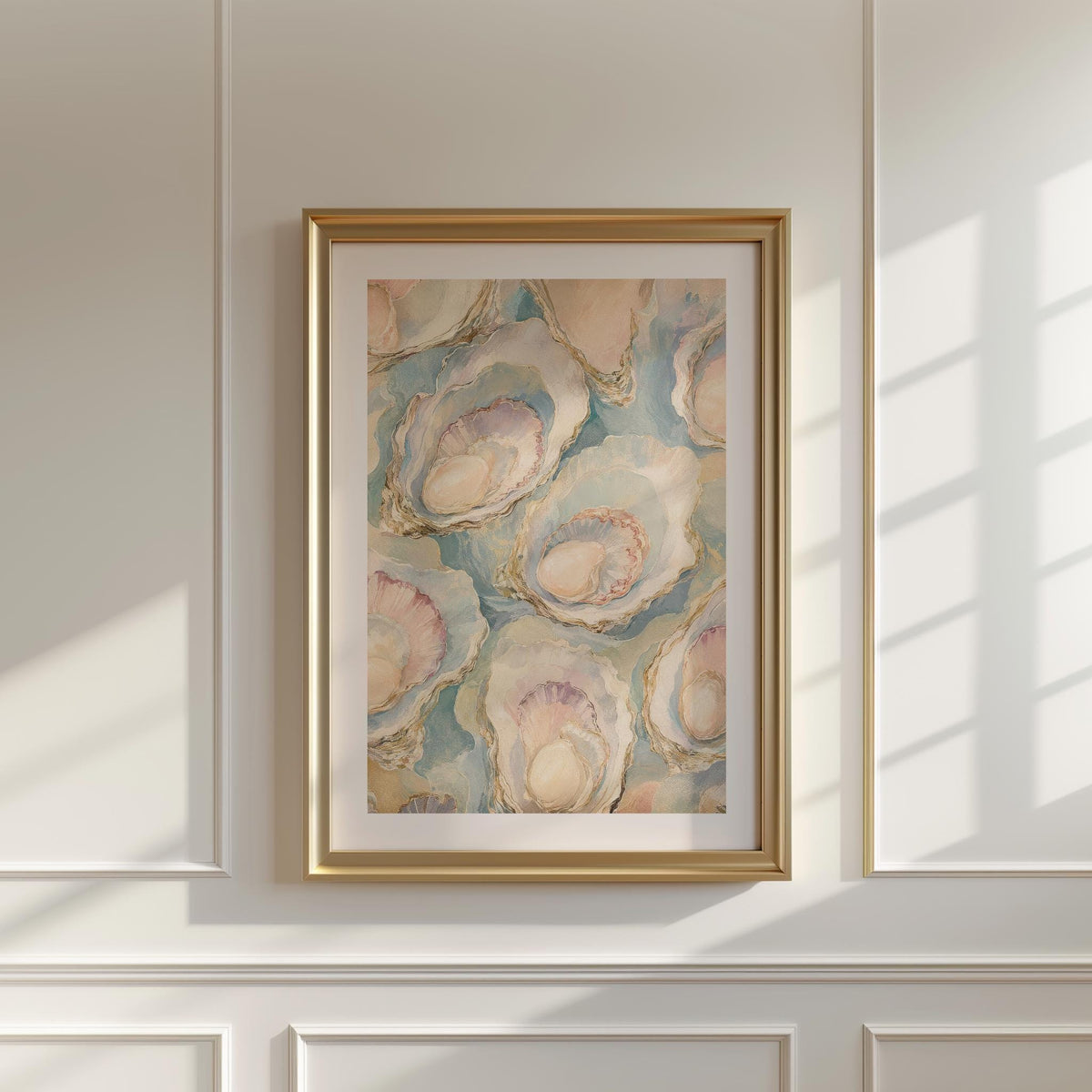 Oyster Wall Art, Pastel Oyster Painting Print, Coastal Wall Art, Pearl Oyster Art, Beach House Decor, Seashell Art Print, FRAMED or UNFRAMED