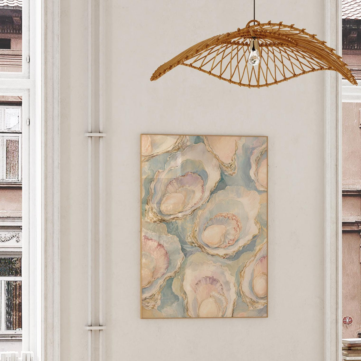 Oyster Wall Art, Pastel Oyster Painting Print, Coastal Wall Art, Pearl Oyster Art, Beach House Decor, Seashell Art Print, FRAMED or UNFRAMED