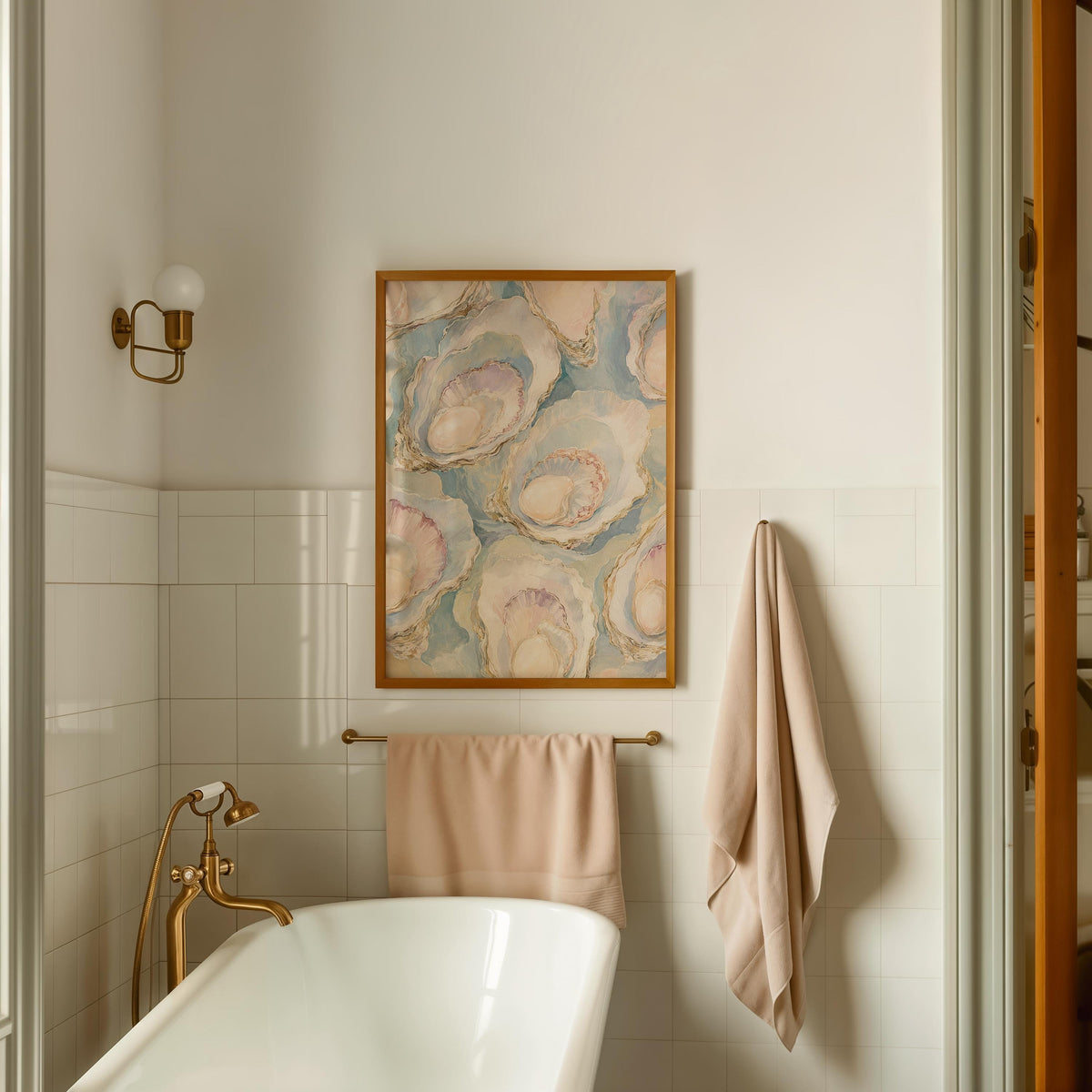 Oyster Wall Art, Pastel Oyster Painting Print, Coastal Wall Art, Pearl Oyster Art, Beach House Decor, Seashell Art Print, FRAMED or UNFRAMED