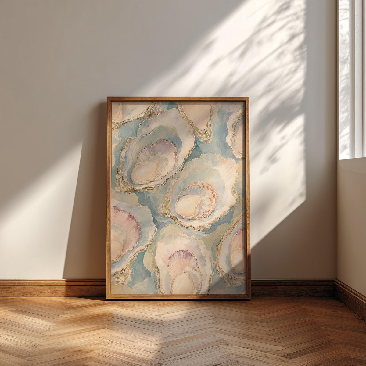 Oyster Wall Art, Pastel Oyster Painting Print, Coastal Wall Art, Pearl Oyster Art, Beach House Decor, Seashell Art Print, FRAMED or UNFRAMED