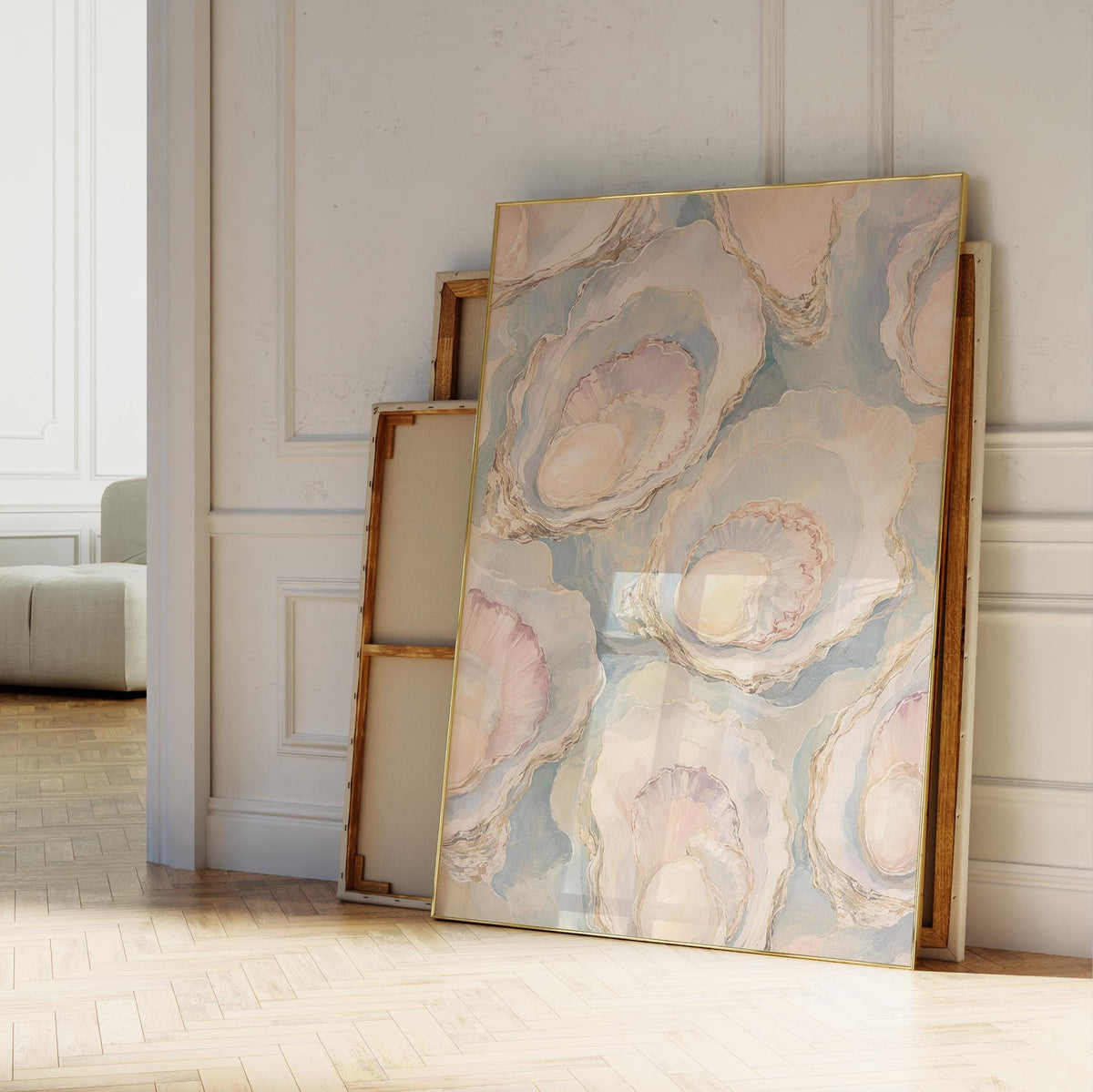 Oyster Wall Art, Pastel Oyster Painting Print, Coastal Wall Art, Pearl Oyster Art, Beach House Decor, Seashell Art Print, FRAMED or UNFRAMED