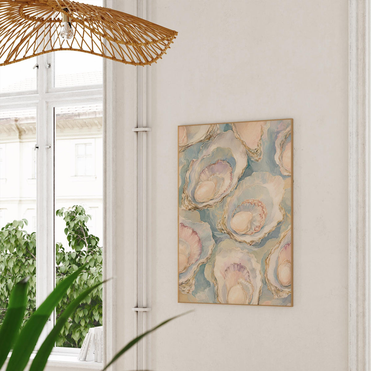 Oyster Wall Art, Pastel Oyster Painting Print, Coastal Wall Art, Pearl Oyster Art, Beach House Decor, Seashell Art Print, FRAMED or UNFRAMED