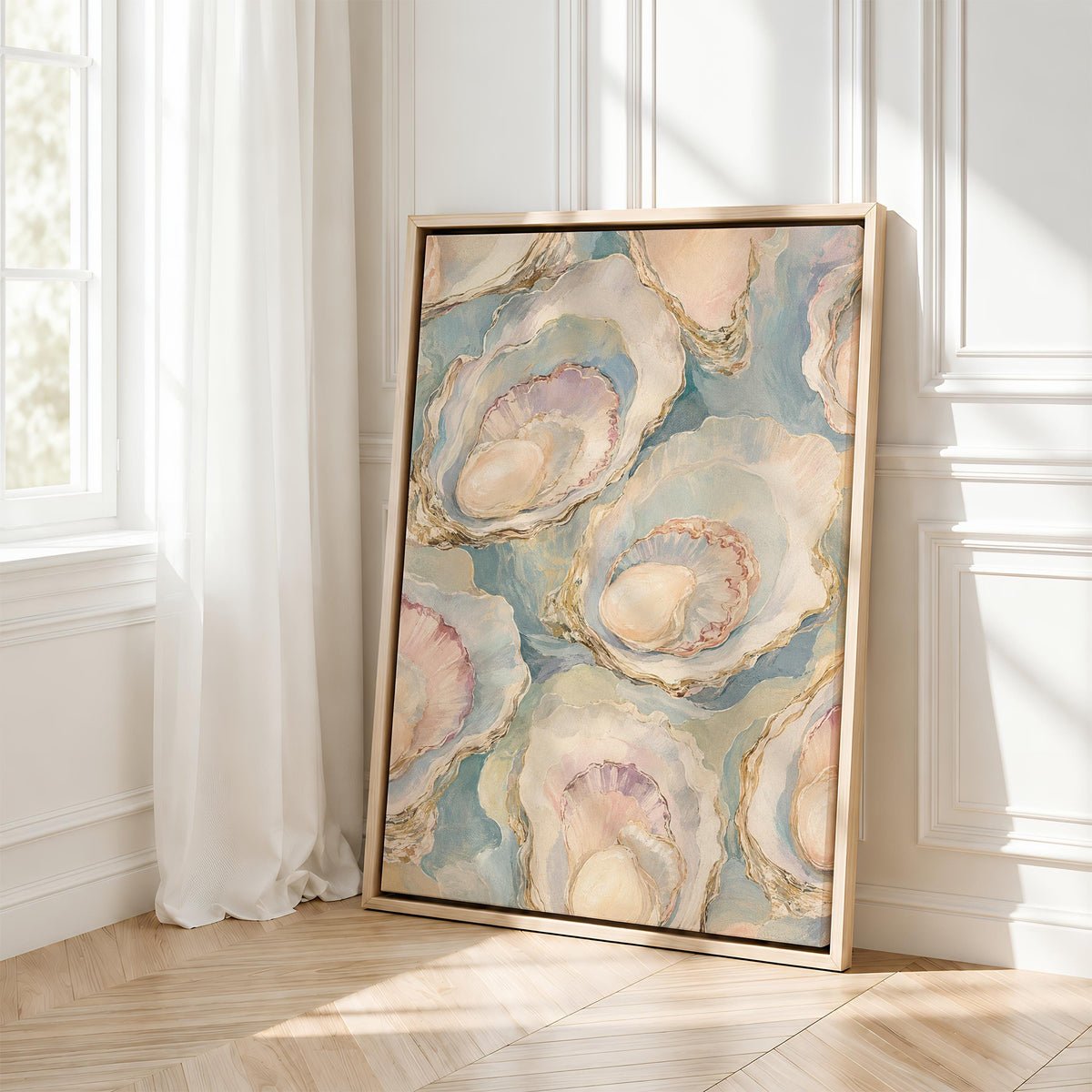 Oyster Wall Art, Pastel Oyster Painting Print, Coastal Wall Art, Pearl Oyster Art, Beach House Decor, Seashell Art Print, FRAMED or UNFRAMED