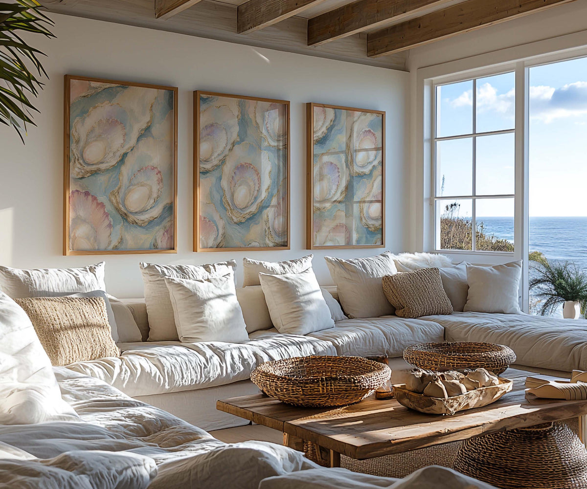 Triptych Wall Art, Set of 3 Wall Art, Oyster Wall Art, 3 Piece Wall Art, Coastal Wall Art, Oyster Art, Set of 3 Prints, FRAMED or UNFRAMED