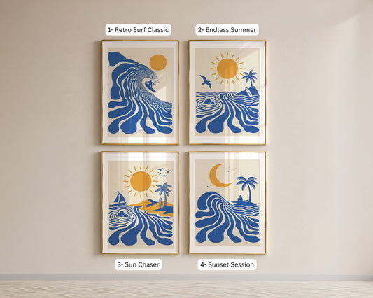 Retro Coastal Wall Art, Surf Art Print, Beach House Decor, California Surfer Art
